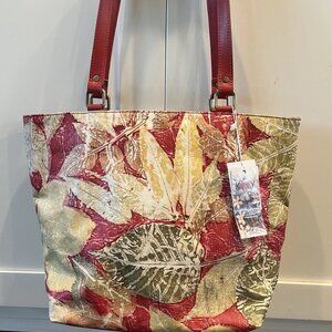 Bali Pristine Collection, Handmade red leaf and flower leather bag,